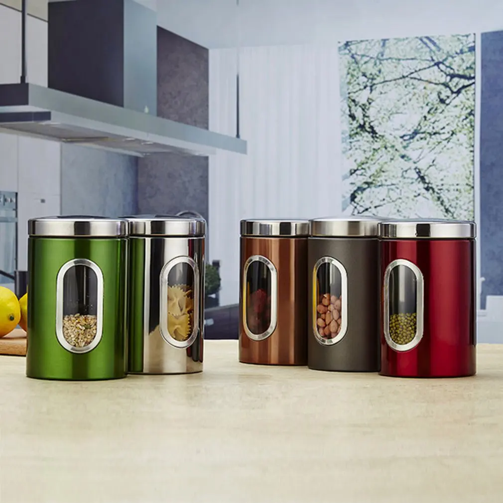 Баночки из нержавеющей стали для хранения сахара и кофе 3 шт. кухонный пищевой