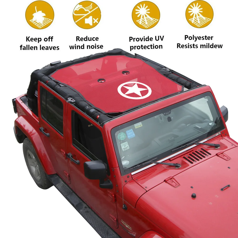 nero protezione dai raggi UV rete a rete Parasole per Jeep Wrangler JL 4-porte 2018 AirainMFC tetto anteriore 