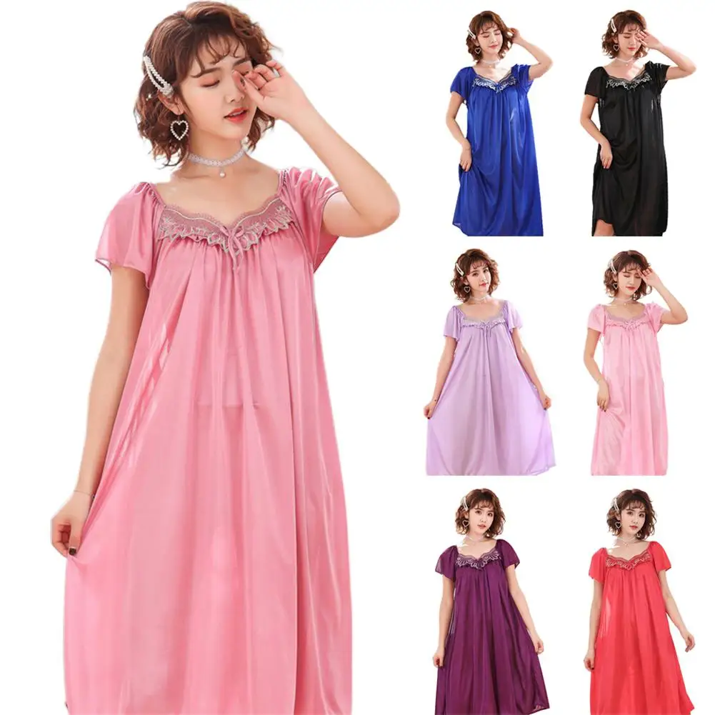 Женское ночное платье с цветочным принтом V-образным вырезом и длинным рукавом |