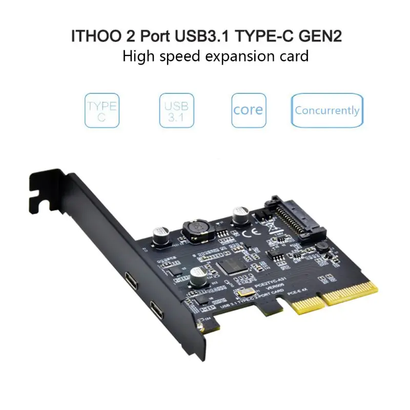 USB3.1 to Type C 2Port Expansion Card PCI E4X to USB3.1 Gen2 10Gbps