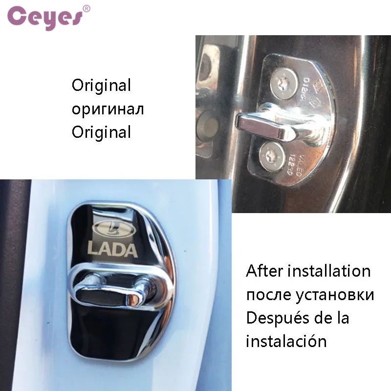 Ceyes Covers For Lada Vesta XRAY Granta Kalina Priora Largus Auto Emblems Accessories Car Door Lock Covers Case Stainless Steel