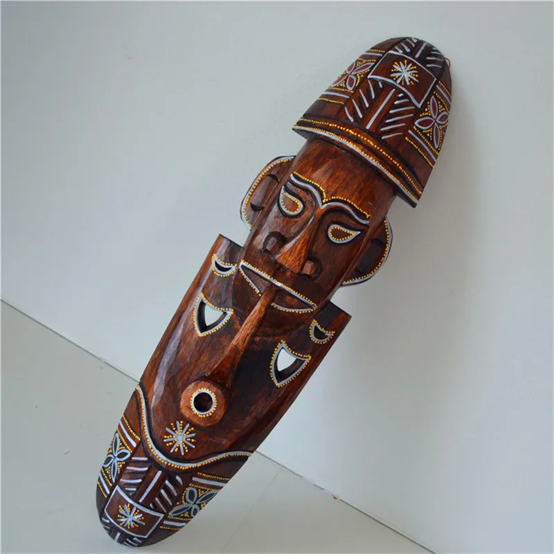 50cm African Exotic Stippling Face Mask Wall Hanging European Style Room TV Wall Decoration Bar Solid Wood Carving Mask R3362