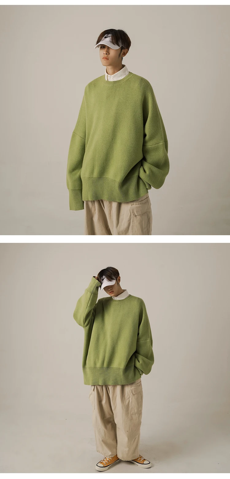 Autumn New Fashion Casual Trend Korean Version Of The Solid Color WildUnderThe SplitLoose Knit Head Handsome Couple Sweater