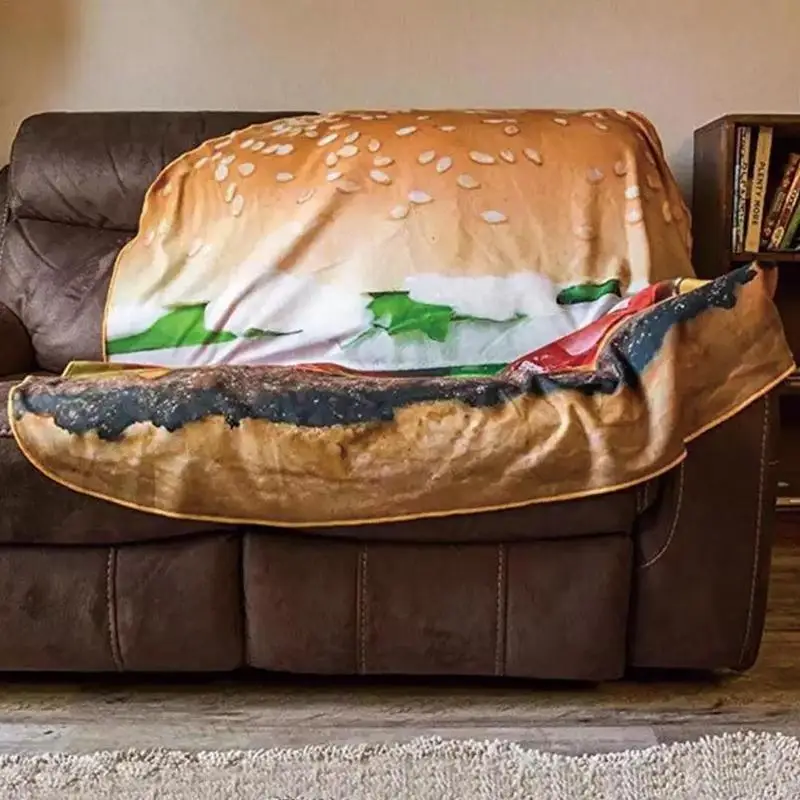 3D Hamburger Donut Blanket Soft and Comfortable Giant Round Beach Blanket Novelty Soft Flannel Food Blanket for Adults