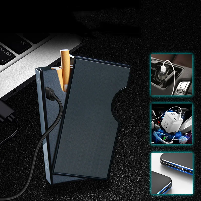 Сигарета с зарядкой от USB Коробка Чехол металлическая электрическая зажигалка портативная ветрозащитная беспламенная Электронная зажигалка аксессуары для сигарет