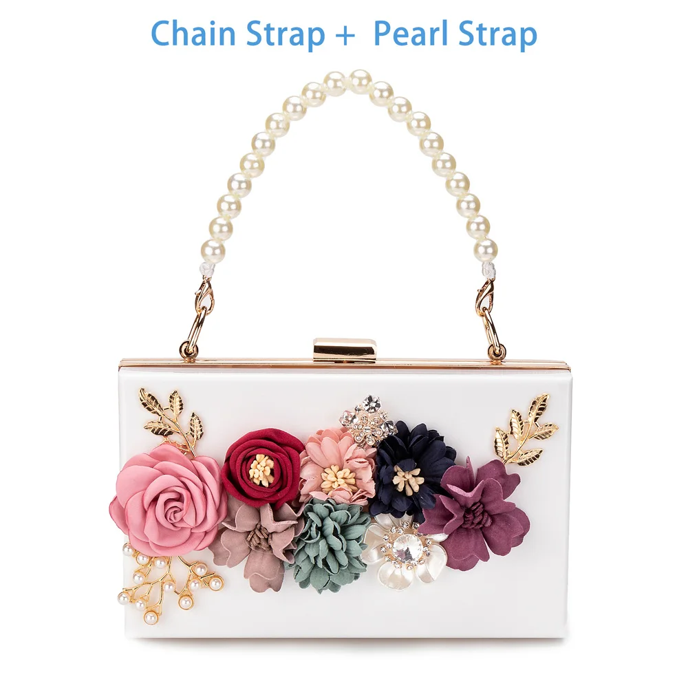 White Flower Purse Женский акриловый цветочный клатч, Сумочка через плечо, вечерние сумки, ремешок на цепочке для свадьбы, выпускного, банкета, идеальный подарок, Золотая рамка - Цвет: White Flower Purse