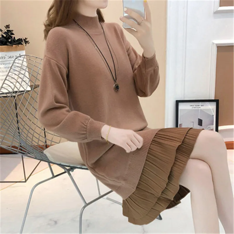 Turtleneck Sweater Dress Women Fashion Autumn Winter Knitted Pullovers Sweaters Long Sleeve Loose leisure Sweater G1268