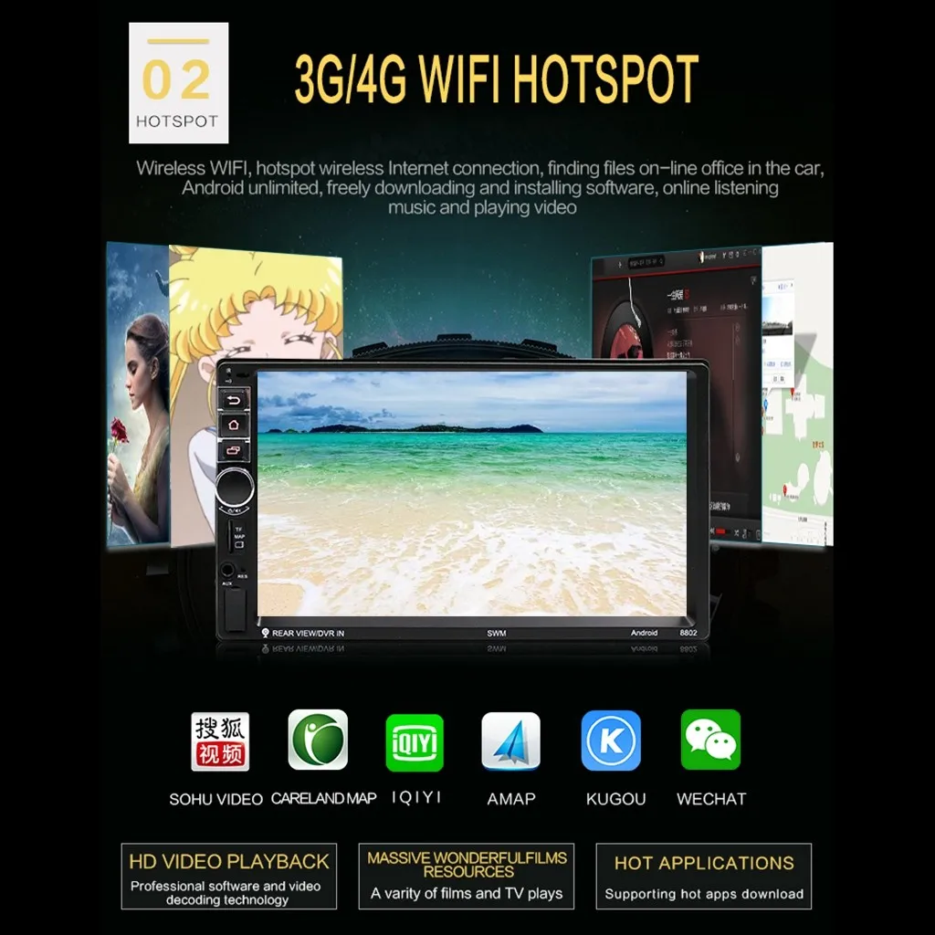 SWM-8802 7 дюймовый Hd Автомобильный плеер Android Системы WI-FI BT мультимедиа автомобильный FM стерео Gps