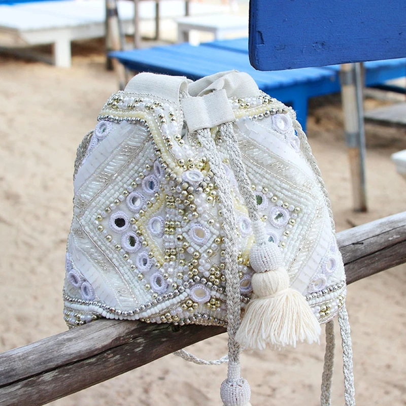 DOYUTIG Zomer Seaside Vakantie Cross-Body Bags Vintage Witte Hand-Made Bead Schoudertassen Met Kwastjes Lady Fashion handtas A253 DOYUTIG Zomer Seaside Vakantie Cross-Body Bags Vintage Witte Hand-Made Bead Schoudertassen Met Kwastjes Lady Fashion handtas A253