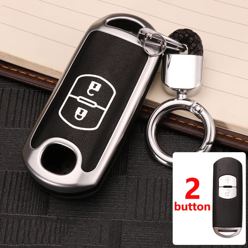 2 Button Silver Цинковый сплав+ световой кожаный чехол для автомобильных ключей, крышка чехол для Mazda 2 3 5 6 Atenza Axela CX-3 CX3 CX-5 CX5 CX 5 CX7 CX8 CX9 MX5 - Название цвета: 2 Button Silver