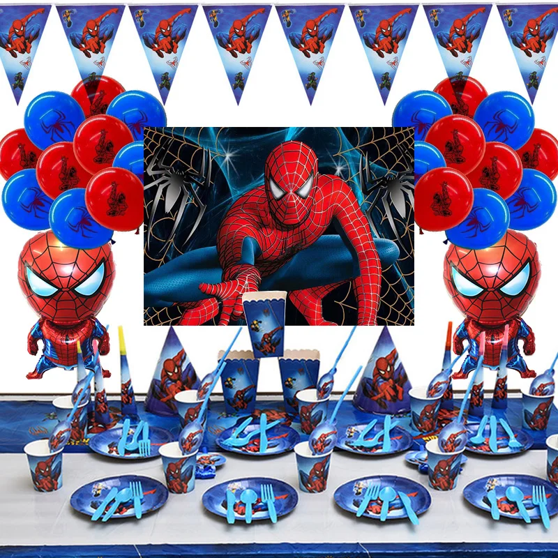 Spiderman Theme Birthday Party Decorations Paper Cup Plate Straw Nakpin Flag Kids Boy Children Day Supplies Super Hero | Дом и сад