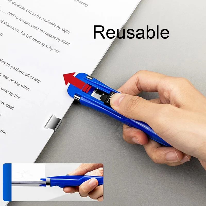 Clip Push Stapler Fixed Clips Stapler Binding Clip Reusable Portable Push Clamp Paper For Document Paper School Office Supplies