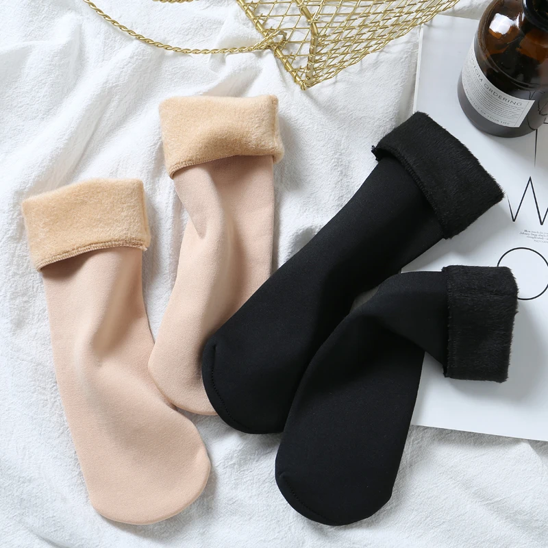 Новинка; зимние женские утепленные теплые шерстяные кашемировые зимние носки; бесшовные бархатные сапоги; носки для сна; домашние женские