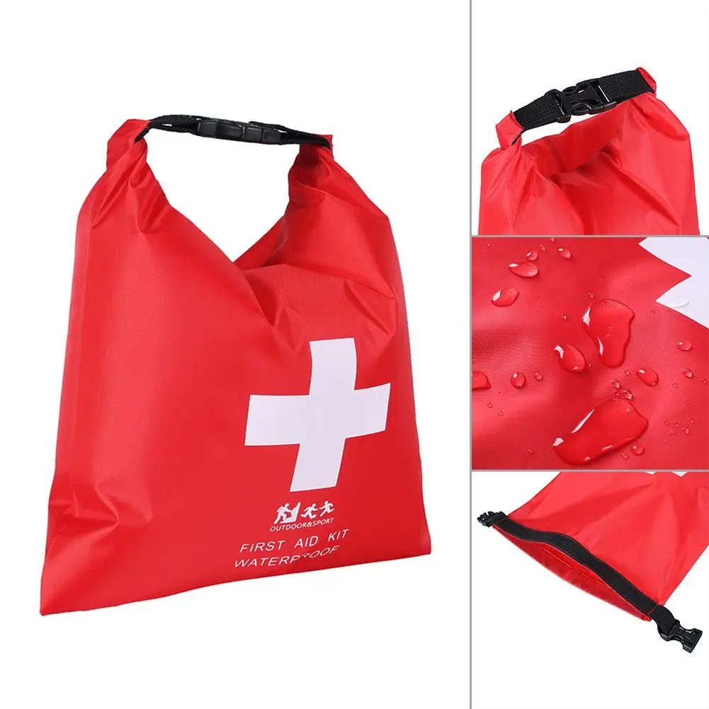 Bolsa de primeros auxilios impermeable para senderismo al aire libre, Kit de emergencia para viaje, acampada, kayak rojo, canoa, bolsa seca de primeros auxilios, 1.2L