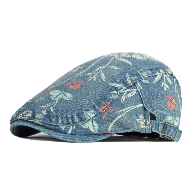 Women Berets LDSLYJR Four Seasons Cotton Flower Print Newsboy Caps Flat Peaked Cap Women Painter Beret Hats 16