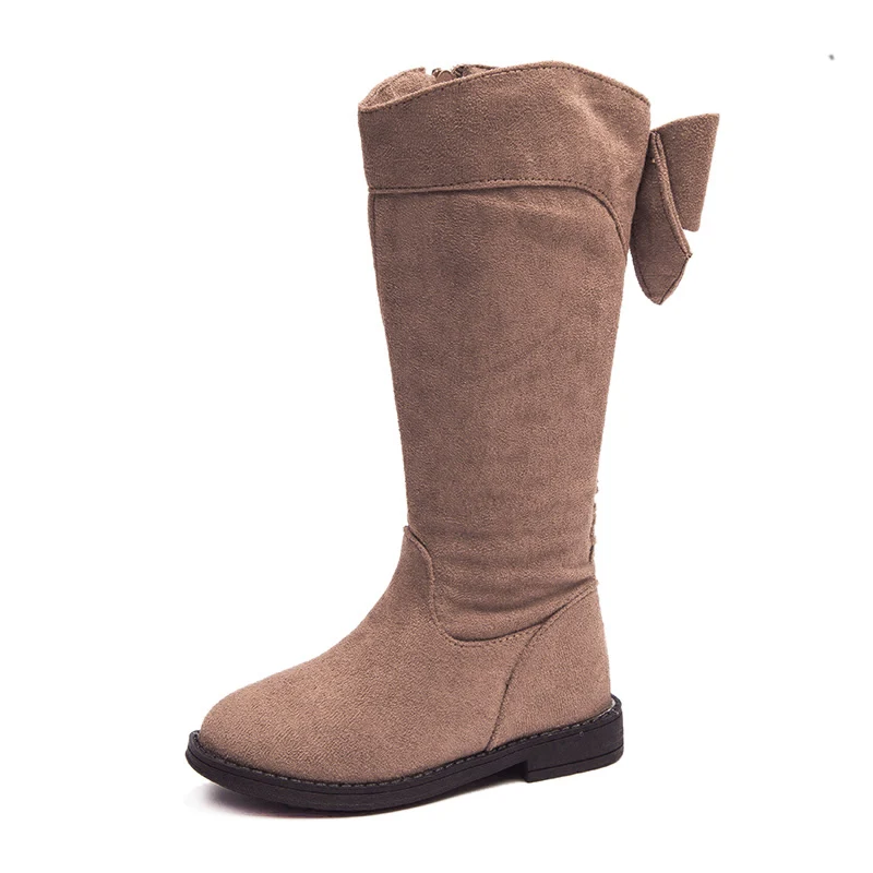 SS030Khaki Зимние детские сапоги для девочек, милые сапоги с плоским коленом, однотонные, для детей, для девочек, для студентов, Нескользящие зимние сапоги SS030 - Цвет: SS030Khaki