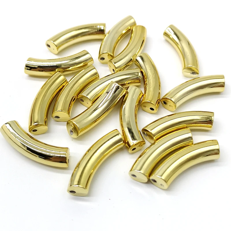 Gold Color Silver Bent Pipe Beads for Jewelry Making, 8x33mm, Pack of 10