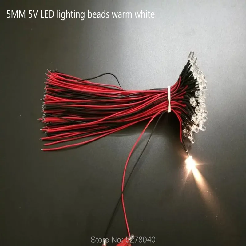 5V lighting beads 5MM Transparent highlight 20cm red yellow blue green white warm white pink orange purple 50pcs/lot