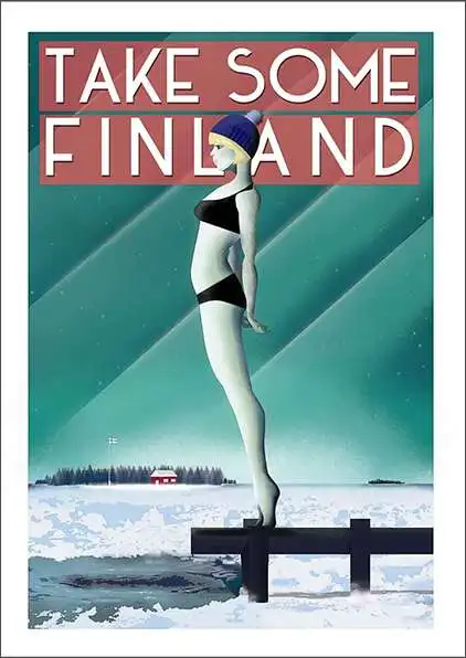Финские туристические плакаты Wintersportland im hohen Norden, классические настенные наклейки, Картина на холсте, ВИНТАЖНЫЙ ПЛАКАТ, домашний декор, подарок - Цвет: Черный