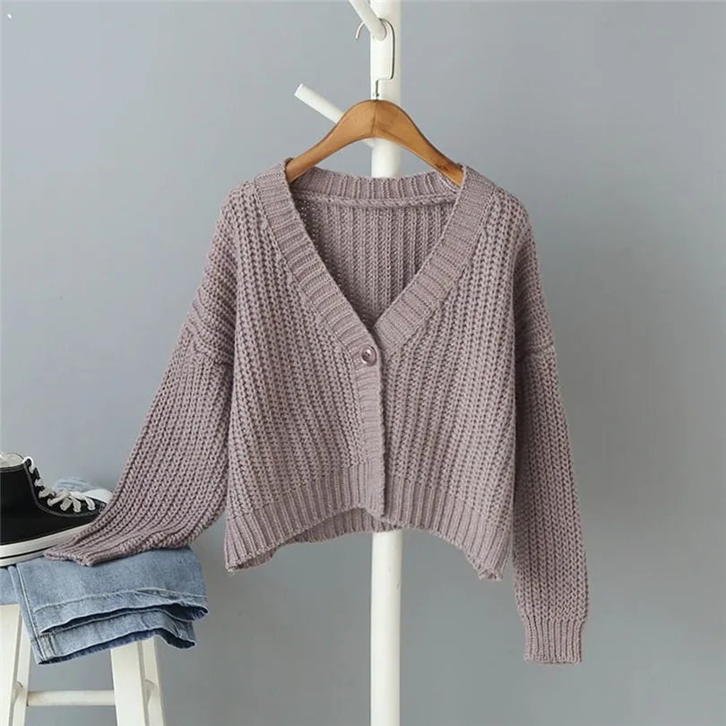 One Size Cardigan Women Short Solid Sweater One Button Knitting Kimono Cardigan Long Sleeve Warm Lazy Wind Jersey Mujer 40OCT163