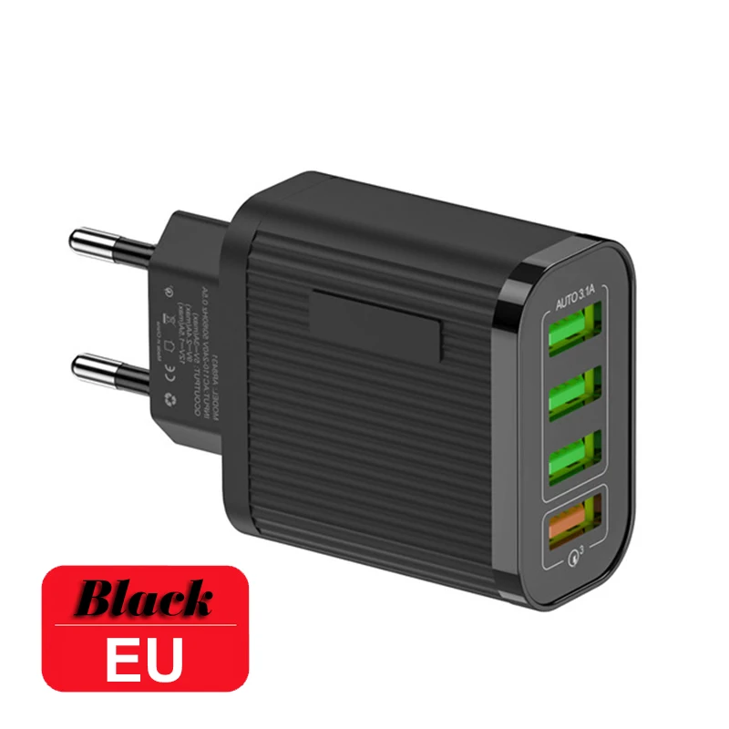 Быстрая зарядка QC 3,0 3 USB зарядное устройство для iPhone 11 samsung Xiaomi супер быстрый дорожный настенный адаптер зарядного устройства для мобильного телефона 4 порта USB - Тип штекера: Black