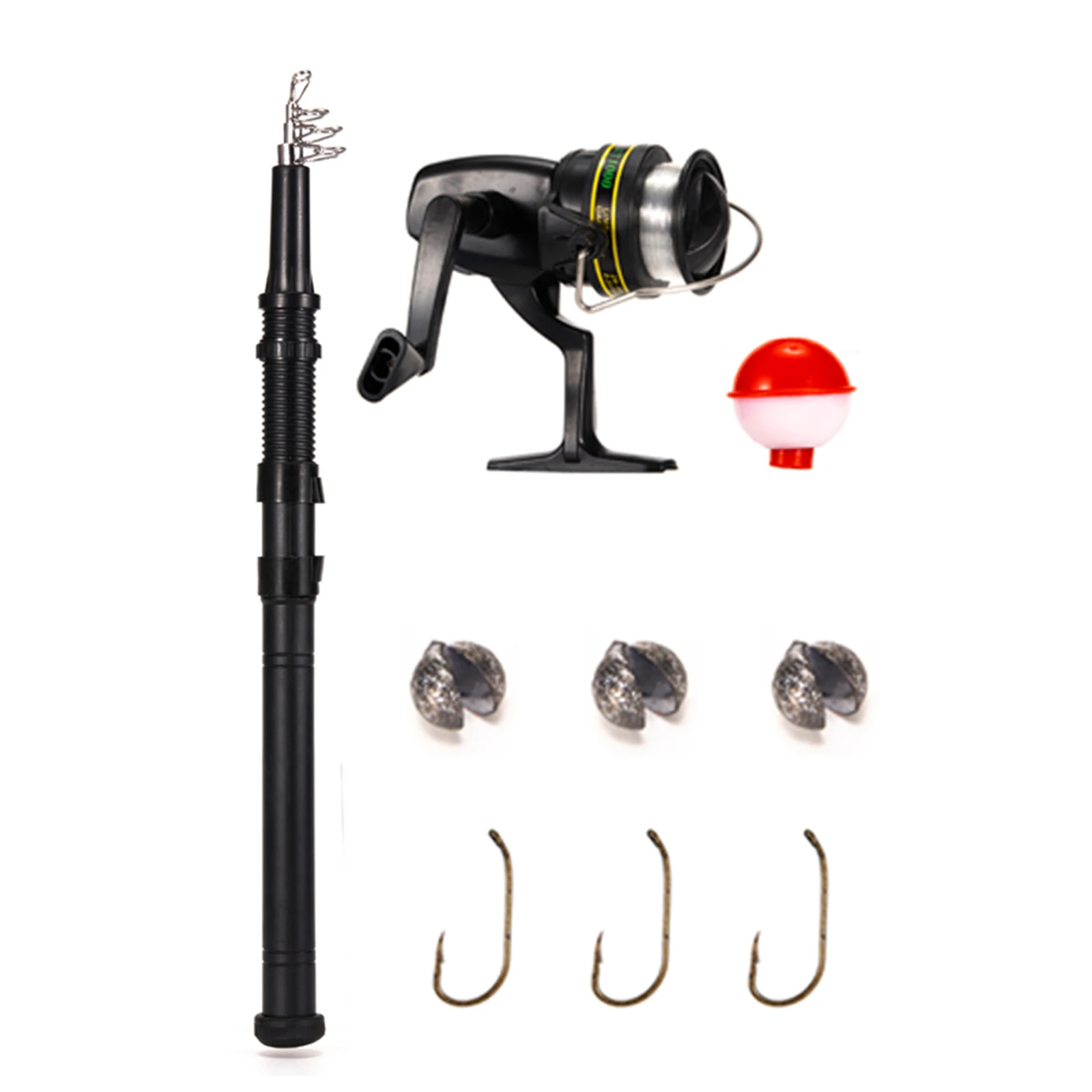 Vara de Pesca Equipamento de Pesca 1.6m Telescópica Portátil Carretel Flutuador Chumbo Ganchos Ferramentas Engrenagem Acessórios 9 Pçs – Set Tf105