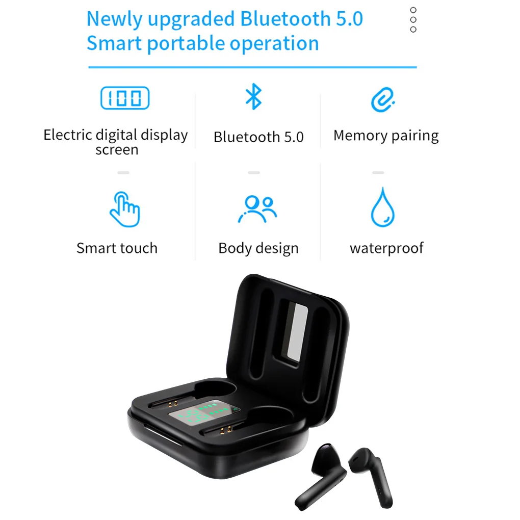 Bluetooth 5 0 Earphone with LED Display Stereo Mini Wireless Headset for iPhone Android Phone Waterproof Sport Headset Earphone