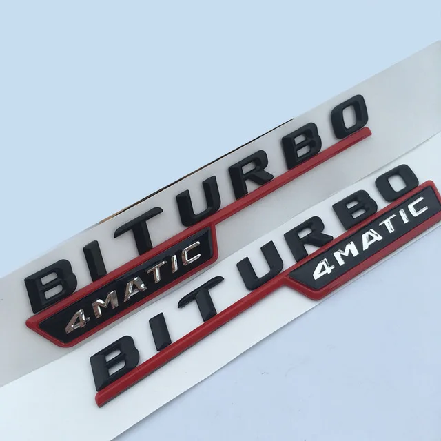 Автомобильный Стайлинг двойной турбо Стикеры Письмо Эмблема Biturbo 4matic эмблема на крыло Supercharge логотип для Mercedes Benz AMG влево и вправо - Цвет: black red