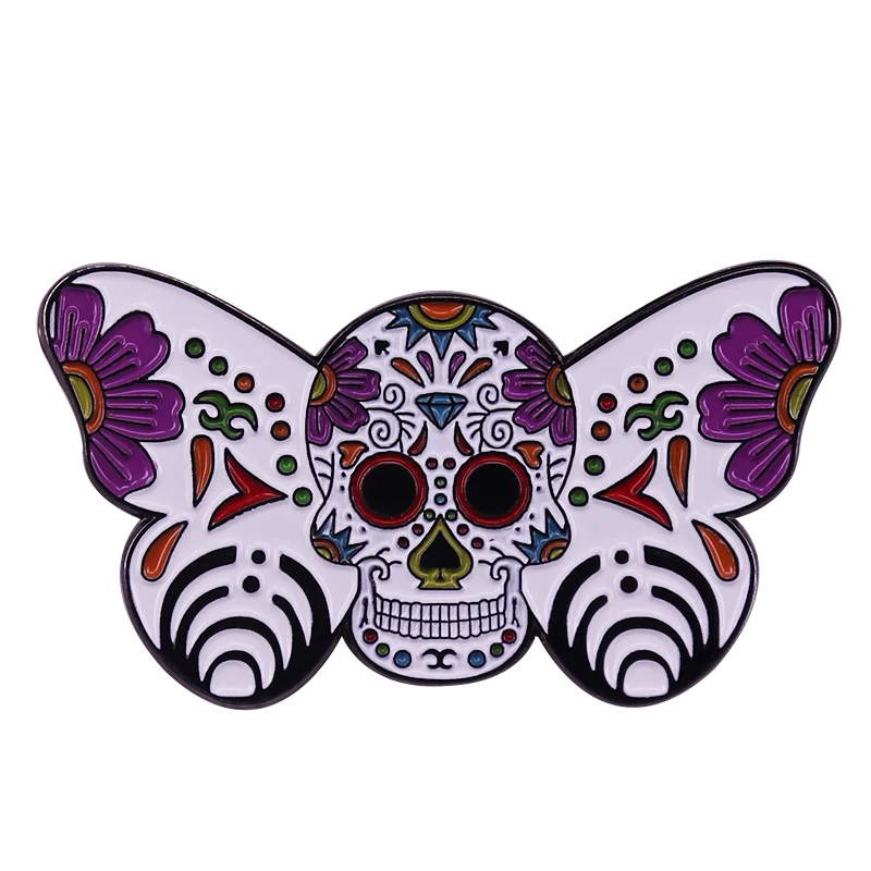 Gorgeous Sugar Skull Moth Pin Beautiful Garden Themed Horror Butterfly Badge Goth Accessory Nature Lovers Gifts