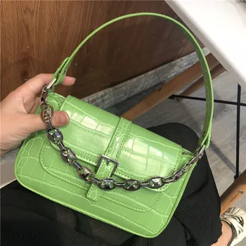 

Fashion Solid Color Underarm Bags Chain Crocodile Pattern Retro One Shoulder Simple Portable Baguette Bag Luxury Banquet Bags Gg