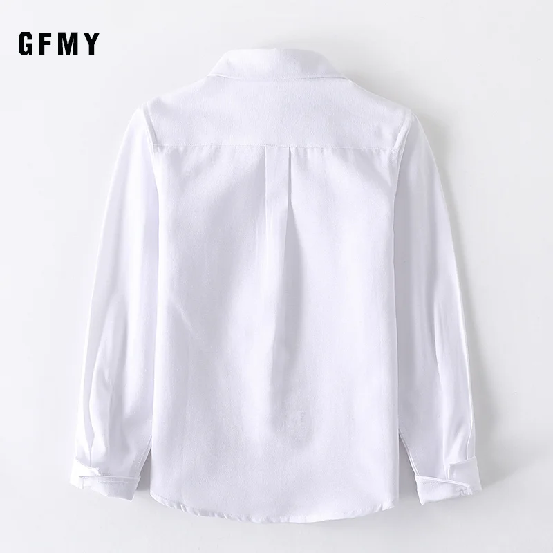 New Spring Autumn Oxford Textile Full Sleeve Solid Color Boys White Shirt 3T-14T Kid Casual School Clothes 801
