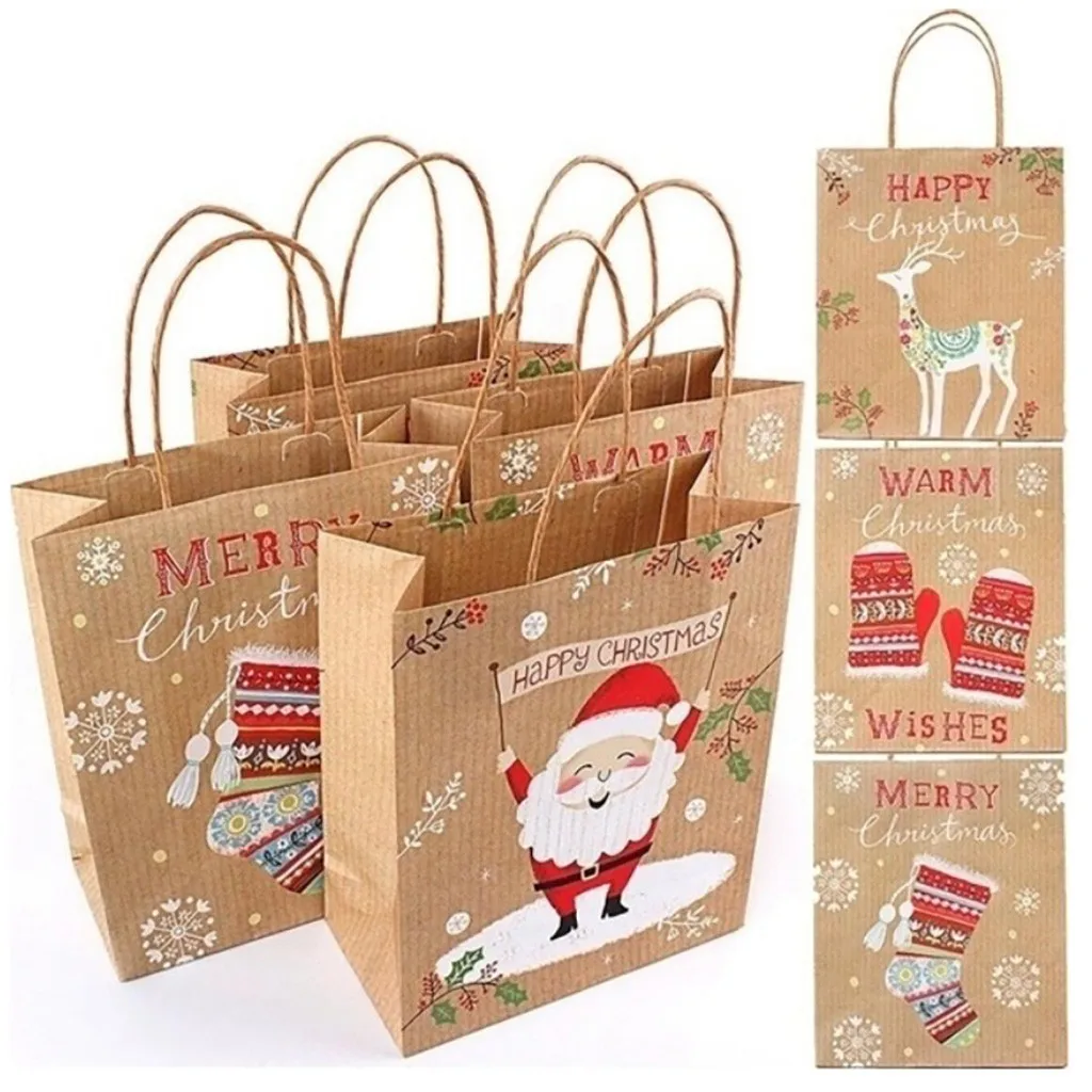 Bolsas de regalo de para niños, bolsas de papel Kraft, adornos navideños para Año Nuevo, 1 Uds.|Medias y cajas de regalo| - AliExpress