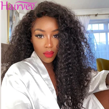 

Hairvev 13*4 Lace Front Human Hair Wigs 150% Density Kinky Curly Wigs Peruvian Lace Front Wigs For Black Women Remy Hair wigs