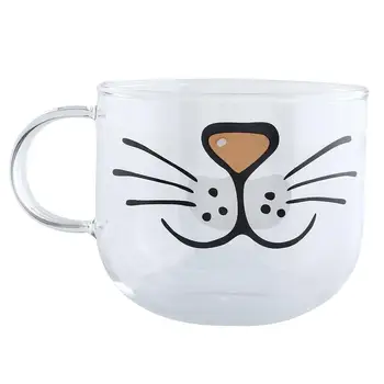 

Cute Glass Mark Coffee Cup Transparent Cup Cat Face Coffee Tea Breakfast Creative Cup Gift 550ML Christmas Present Mug DD6MK