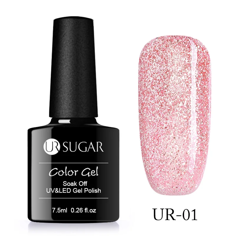 Glitter 1 Ur Sugar, 7,5 мл, розовое золото, блестящий гель, голографический лак, блестящий розовый цвет, гель с блестками, для дизайна ногтей, отмачивается, УФ Гель-лак - Цвет: Glitter 1
