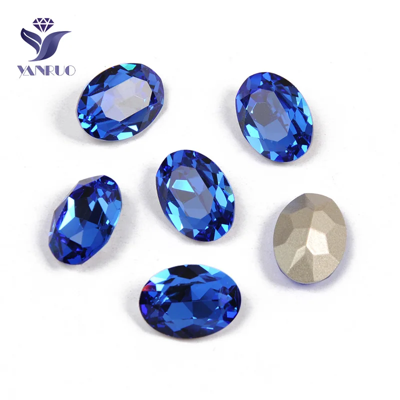 Yanruo 4120 Овальные Стеклянные Стразы Самоцветы DIY шитье кристаллы Декоративные Камни Точка назад пришитые Стразы для украшения для одежды - Цвет: Sapphire