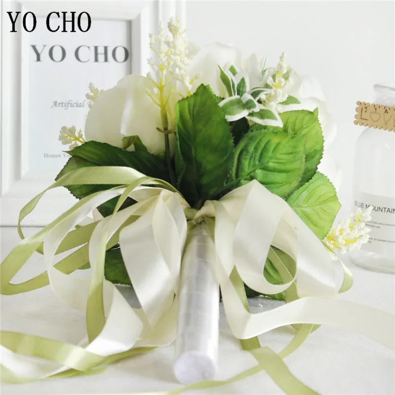 YO CHO Wedding Bouquets for Bridesmaids Bridal Bouquets Flowers Silk Roses White Burgundy Wedding Bouquet Bride Marriage Supplie