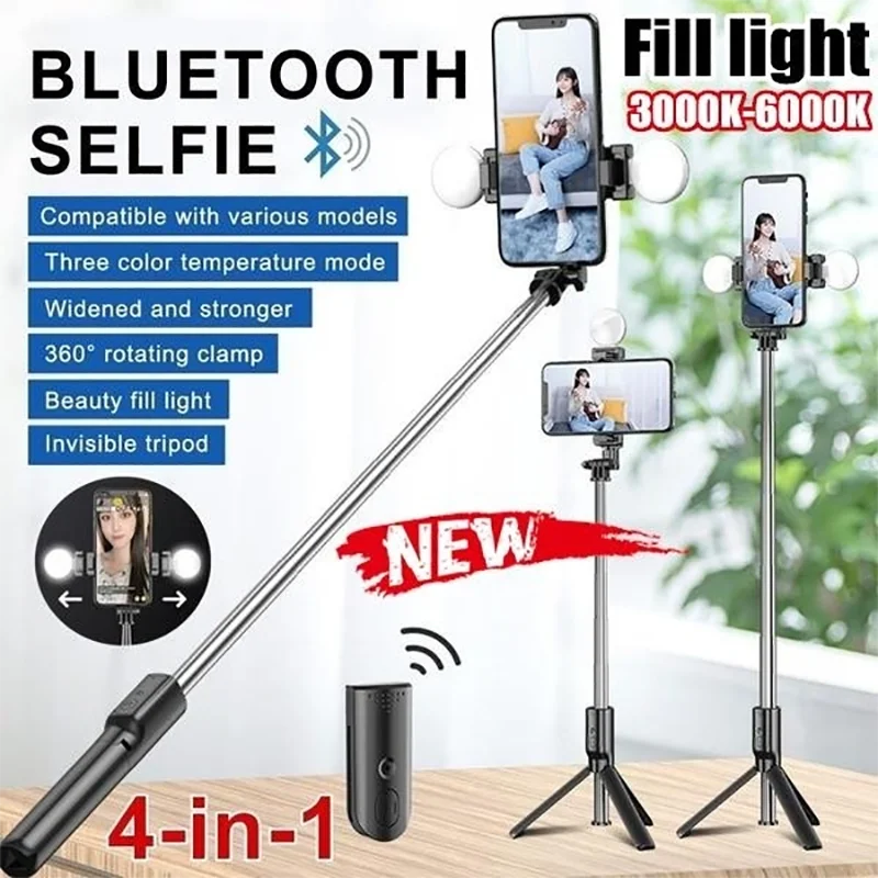 4 In1 inalámbrico Bluetooth Selfie Stick W/Selfie trípode ligero de Control remoto de auto-temporizador artefacto varilla para la transmisión en directo de la