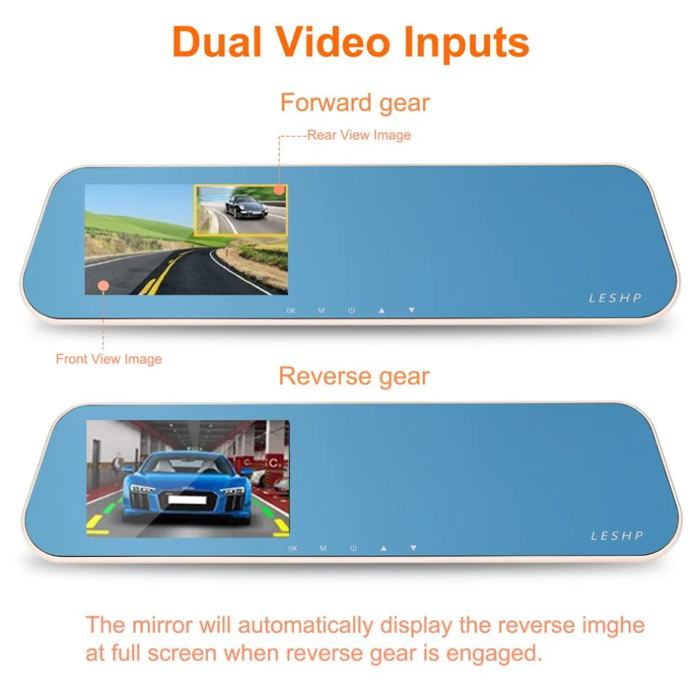 LESHP Car Camera Car Video Recorder 4.3 inch LCD Full HD 1080P with Dual Lens 170 Degree Wide Angle for Vehicles Dash Cam