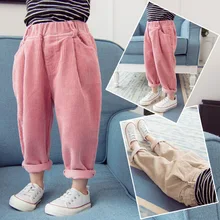 Новые стильные зимние вельветовые однотонные штаны-шаровары для мальчиков и девочек 2-6 лет, Свободные повседневные штаны для мальчиков и девочек