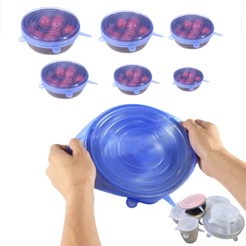 

6PCS Silicone Stretch Lid Universal Silicone Food Wrap Covers Bowl Pot Lid Keeping Fresh Seal Cover Pan Kitchen Cook Accessories