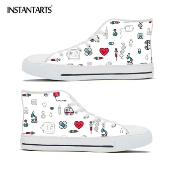 

INSTANTARTS Medical Nursing Print Shoes for Women High Top Canvas Shoe Breathable Men's Sneakers Brand Design Casual Footwear