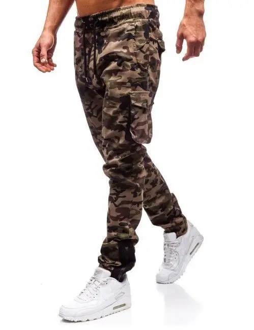 Men casual camouflage woven multi-pocket cargo pants sport pants