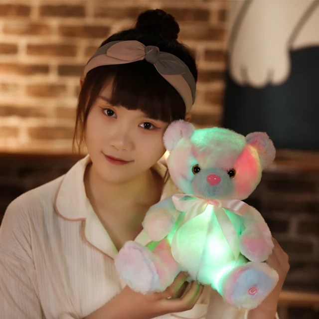 New 28cm Glowing Teddy Bear Plush Toys Colorful Luminous Light Up Stuffed Animal Soft Doll LED Pillow Christmas Gift for Kids 5