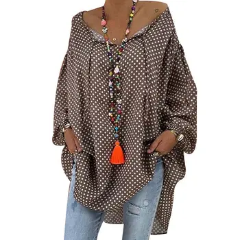 

Women Long Sleeve T-Shirt Fashion Dot Printed Casual Tops Loose V Neck Haut Mujer Elegant Top Ladies Harajuku Camisas Streetwear