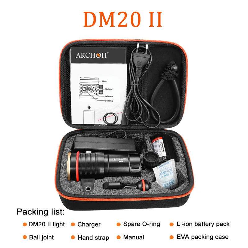 DM20 II DM20 II 5200k 6000lumen HD video diving photoraphy lights red UV fill lights underwear 100m dive lighting flashlight spot lights - Испускаемый цвет: DM20 II