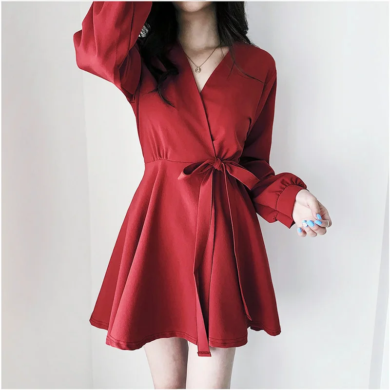 

BOBOKATEER red autumn dress women maxi ladies dresses woman clothes vestidos casual mujer 2019 robe femme shirt dress bandage