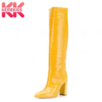 

KemeKiss Knee High Boots For Women Fashion Pattern Sexy Club Shoes Women Party Show Dance Pointed Toe Mujer Footwear Size 34-43