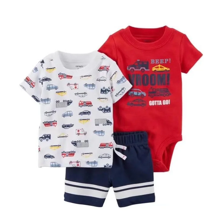 

Summer New Style CHILDREN'S Short-sleeved Clothes Set Europe And America Baby Pure Cotton Romper Children Three-piece Set a Gene