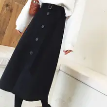 Модная Элегантная черная юбка с высокой талией, однобортные уличные стильные юбки с разрезом, повседневные женские миди юбки